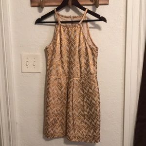 Cream and gold patterned A line party dress